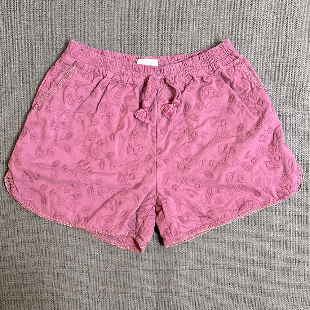 Peek kids size 12 elastic waist cotton shorts muted raspberry color embroidered